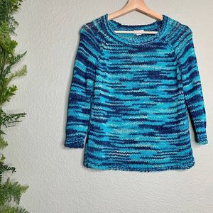 🌳 Club Monaco Sweater Blue Open Knit Crochet Top